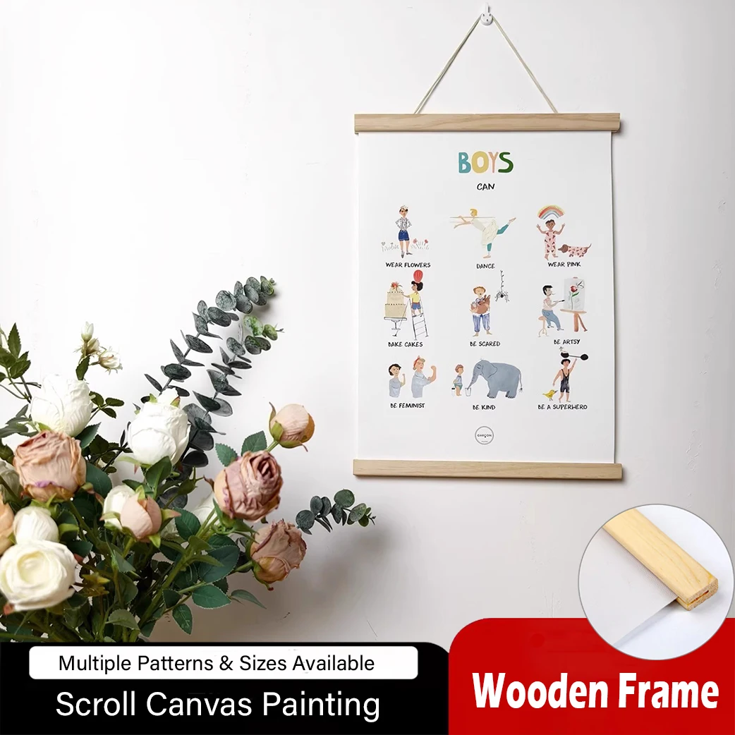 

Nordic style fun cartoon letters for boys and girls, bedroom decoration, simple solid wood scroll painting