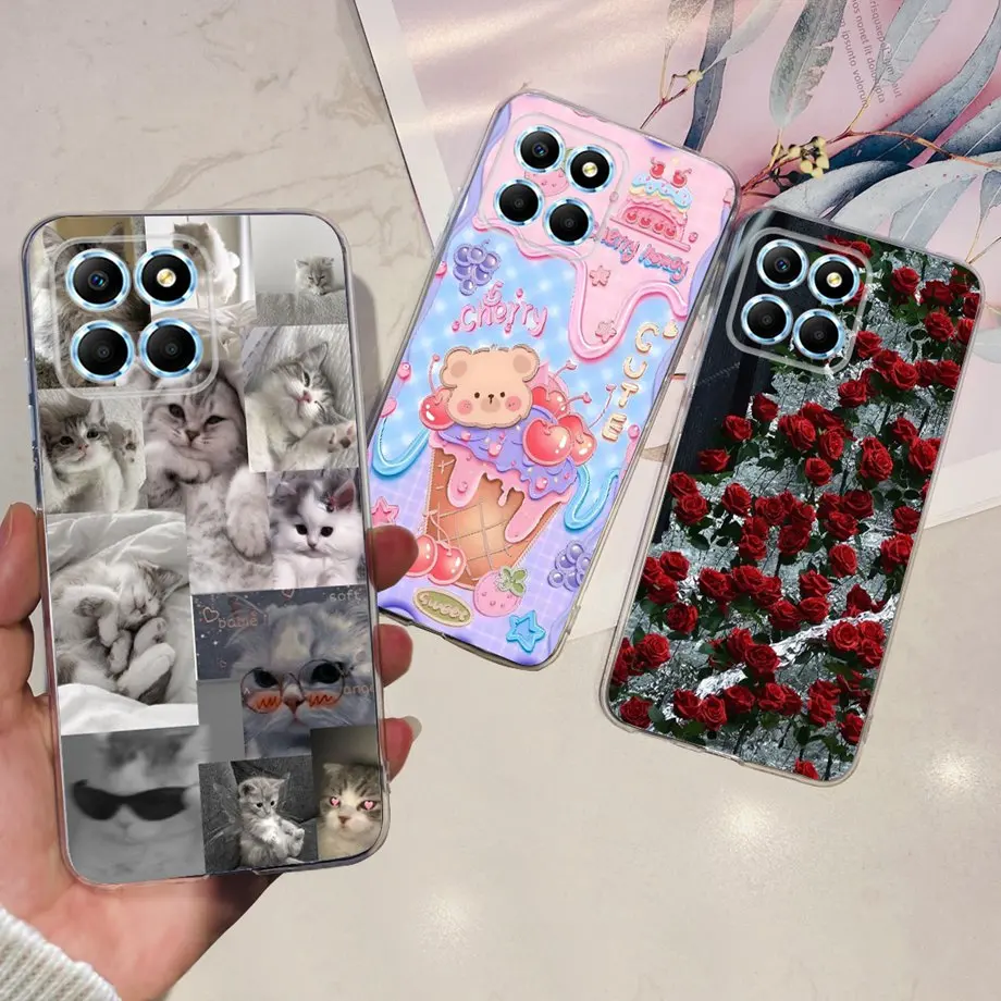 For Honor X8 X8a 4G 5G X8b Clear Soft TPU Silicone Phone Back Cover Funda Dragon Cartoon Flower Butterfly Case HonorX8 X 8 Capas