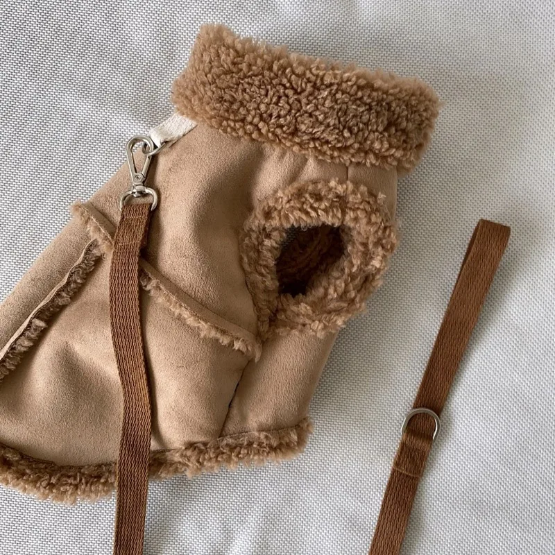 Klassische, einfarbige Hundewesten, Winter-Fleece, warme Hundekleidung für kleine und mittelgroße Hunde, Jacken, Katzen-Herbstkleidung, warme Traktionsweste – Detail 4