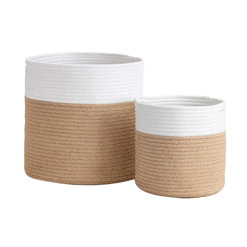 2Pcs Woven Rope Plant Basket Flower Pot Indoor Planters Decor Storage Basket Organizer Modern Plant Decor,30Cm&20Cm