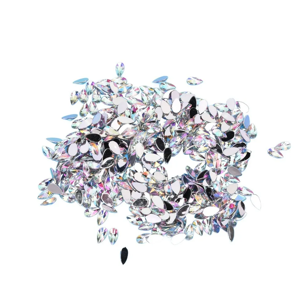 500pcs 8x13MM Drop Shaped Rhinestones Clear Acrylic DIY Rhinestones White AB Flat Back Without Hole Rhinestones for Crafts