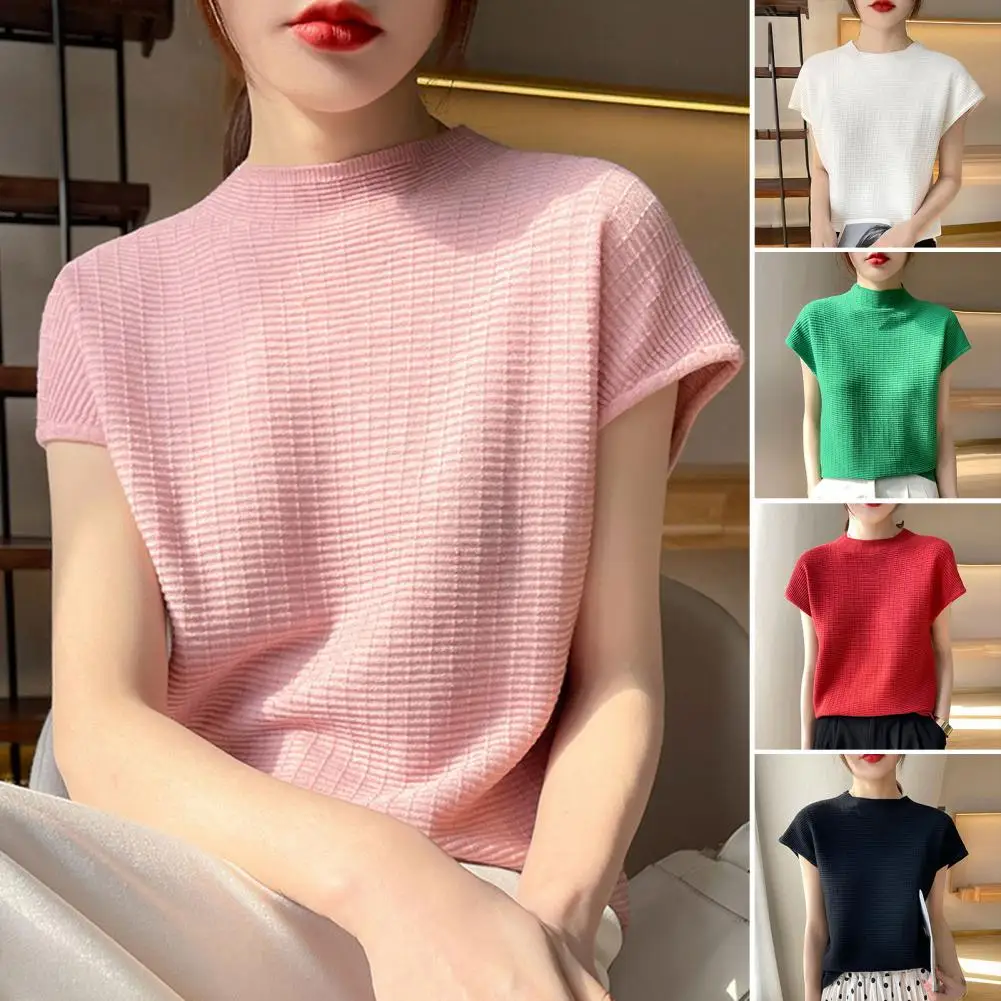2025 Ladies Girls Causal Tee Blouse Top Women T-shirt Short Sleeves Spring Summer Solid Color Breathable S to 2XL Womenswear