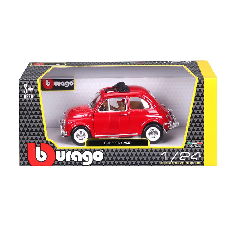 Bburago-coche de carreras de aleación, vehículo de lujo fundido a presión, escala 1:24, 1968, Fiat 500L, colección de juguetes, regalo