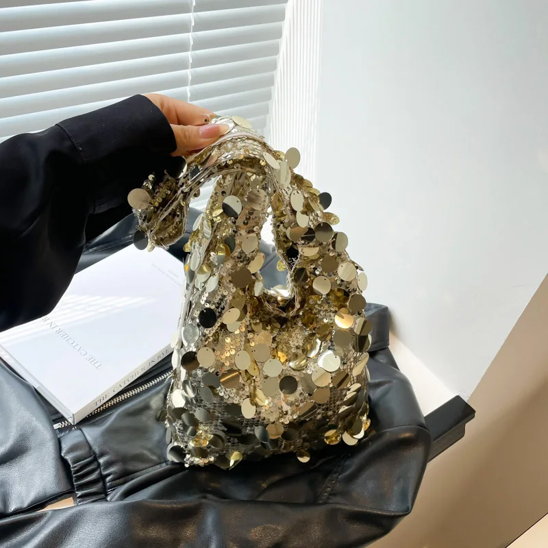 

Персонализированная женская сумка подмышки с блестками, новинка 2023 года, модная сумка большой вместимости, универсальная сумка-ведро на плечо