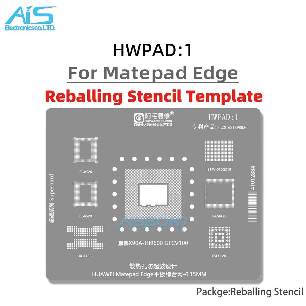 CPU BGA Reballing Stencil Template For Huawei Matepad Edge HI9600 GFCV100 81FV-010GC10 BGA520 BGA132 RAM436 Solder Tin Net
