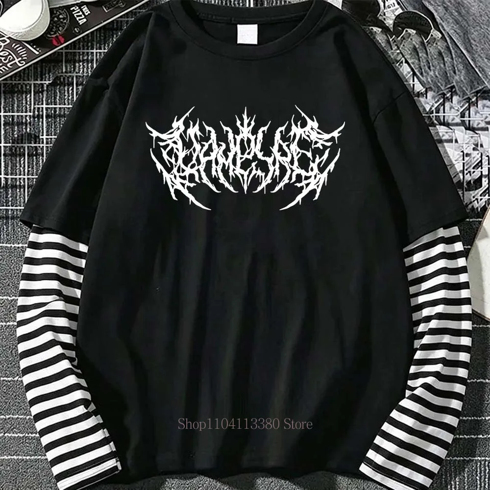 Herren Y2K Print Grafik Fake Two Langarm-T-Shirts Mode Gothic Retro Lässig Lose Fake Two Langarm-T-Shirt – Detail 2