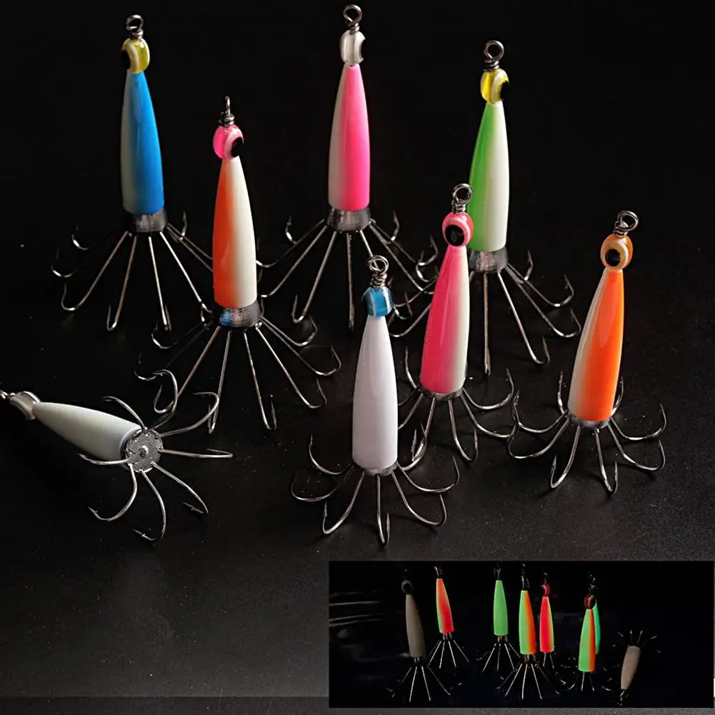 Squid Jig Hook 8/10 Needles with Eye Sharp Bright Color Fish Attraction Glow in Dark Cuttlefish Sleeve Octopus Fishing Lure Hook