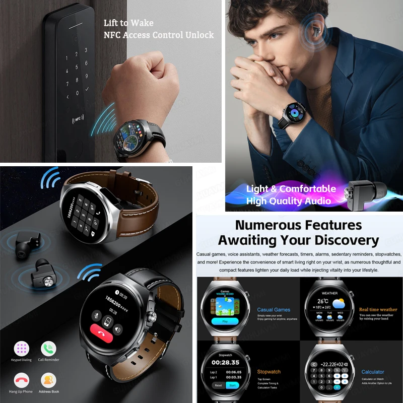 Montre intelligente Bluetooth sans fil, casque TWS, écouteurs pour touristes, moniteur de santé d\'appel, écouteur de musique de sport, nouveau, 2024