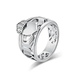 Stainless Steel Irish Claddagh Promise Friendship Ring Heart Crown Wedding Band for Men Women Size 7-12