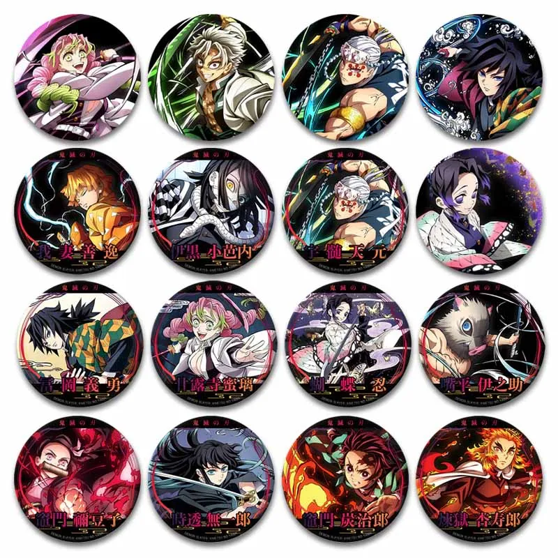 Japanese Anime Tinplate Brooch Tanjirou Zenitsu Inosuke Nezuko Cartoon Badge Pins DIY Backpack Clothes Accessories Jewelry Gift