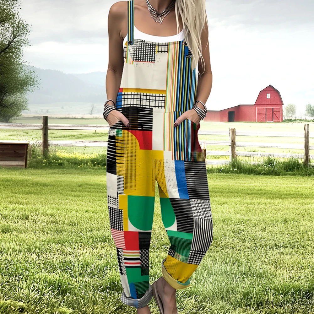 Blocchi di colore geometrici Tuta da donna cuciture a blocchi di colore 2025 Nuovi pantaloni tuta da donna