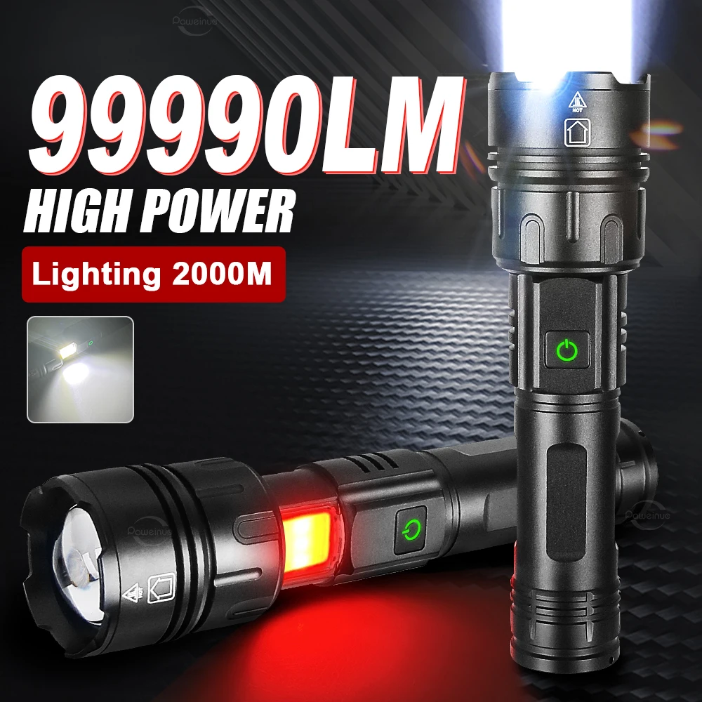 Super High Power XHP 360 Ultra Powerful Rechargeable USB Strong Flashlight Led Usb Charging Led Lantern Hand Torch 18650/26650