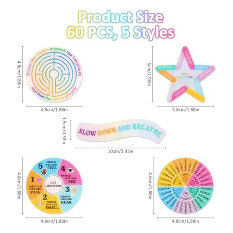 Pegatinas sensoriales texturizadas, tiras calmantes de 5 estilos, calmante, adhesivo, 60 piezas