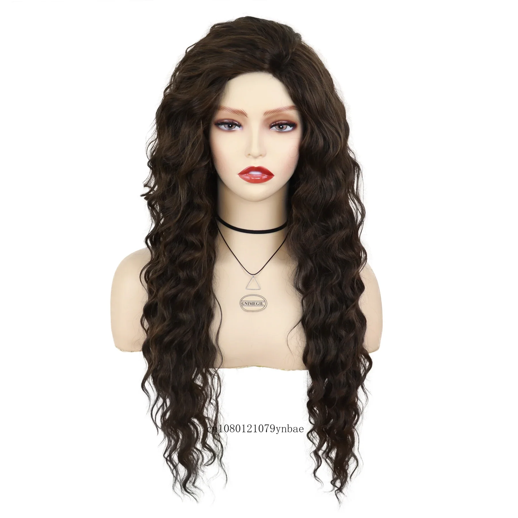 Synthetic Hair Dark Brown Wave Wig for Women Lady Charming 26 Inch Long Wavy Curly Wigs Daily Party Costume Use Natural Looking