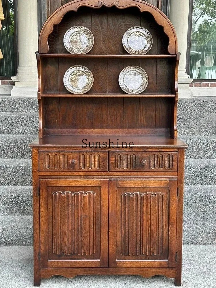 

Antique solid wood arched high cabinet dining side American retro old antique coffee storage FT