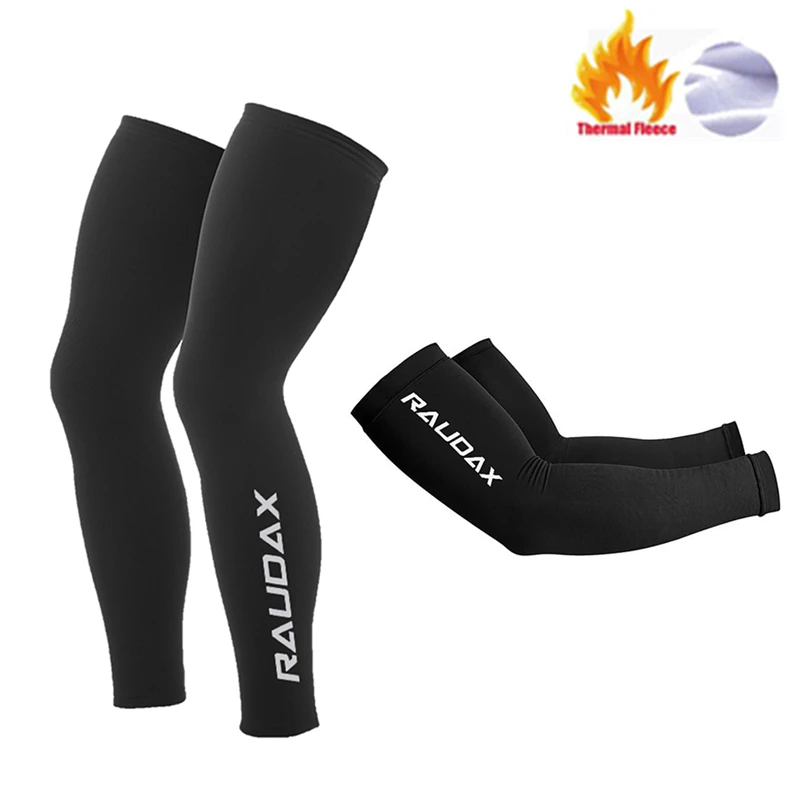 2023 Raudax Warm Fleece Bicycle Arm Sleeves Legwarmers Men Women Spring Autumn Winter Sports Bike Sleeves Cycling Leg Warmers