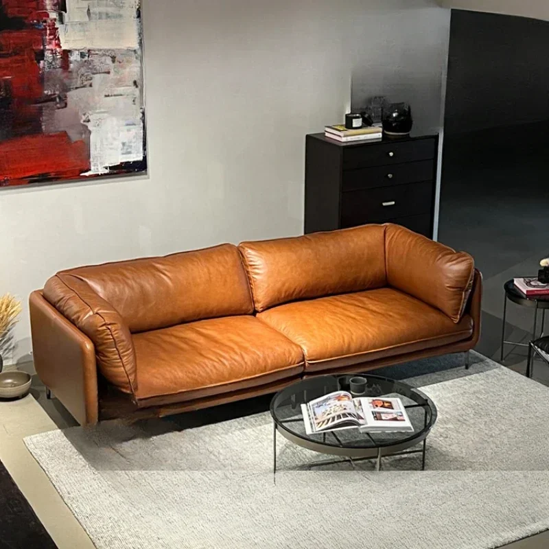 

Retro full oil wax first layer leather sofa simple straight combination sofa