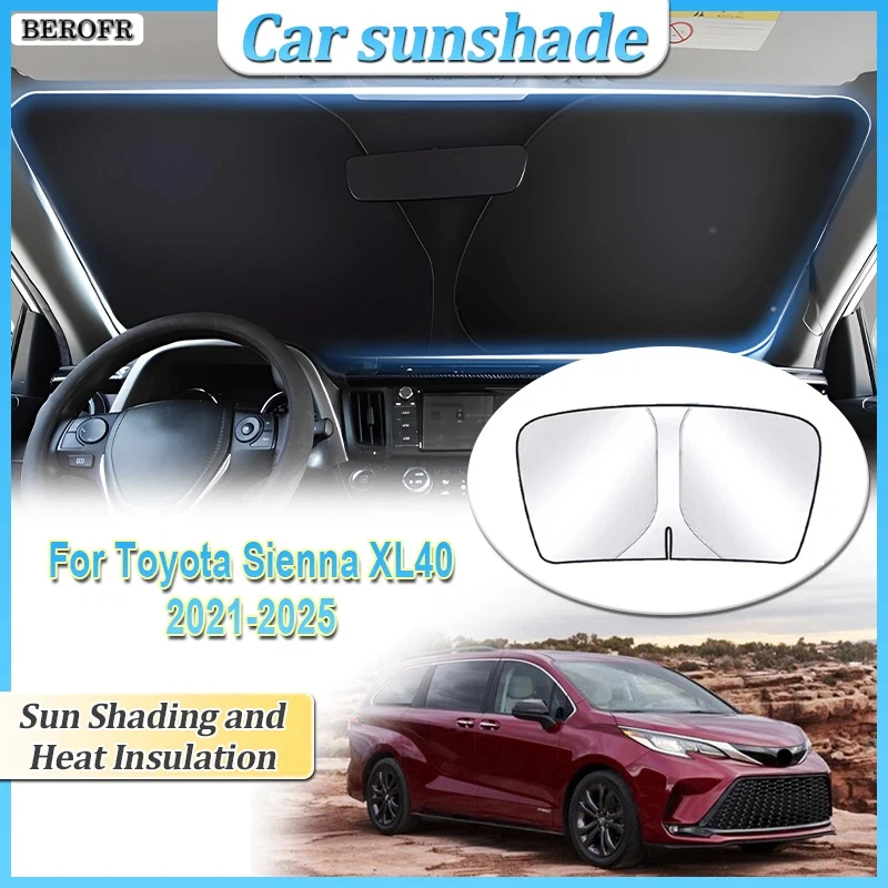 For Toyota Sienna XL40 2021 2022 2023 2024 2025 Anti-UV Car Sun Protection Steel Ring Front Windshield Sunshade Auto Accessories