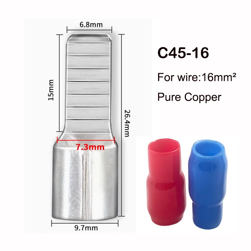 C45 1.5-50mm2 Copper Tin  Plated DZ47 Circuit Breaker plug Pin-Shaped Cable Wire Lug  Insert Crimp Terminal