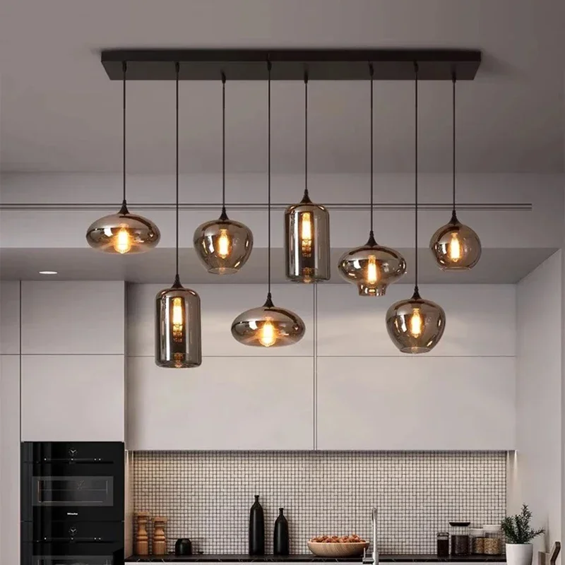 Nordic Soot Glass Ball Design Pendant Lights for Living Dining Table Room Kitchen Island Chandelier Home Decor Lusters Luminaire