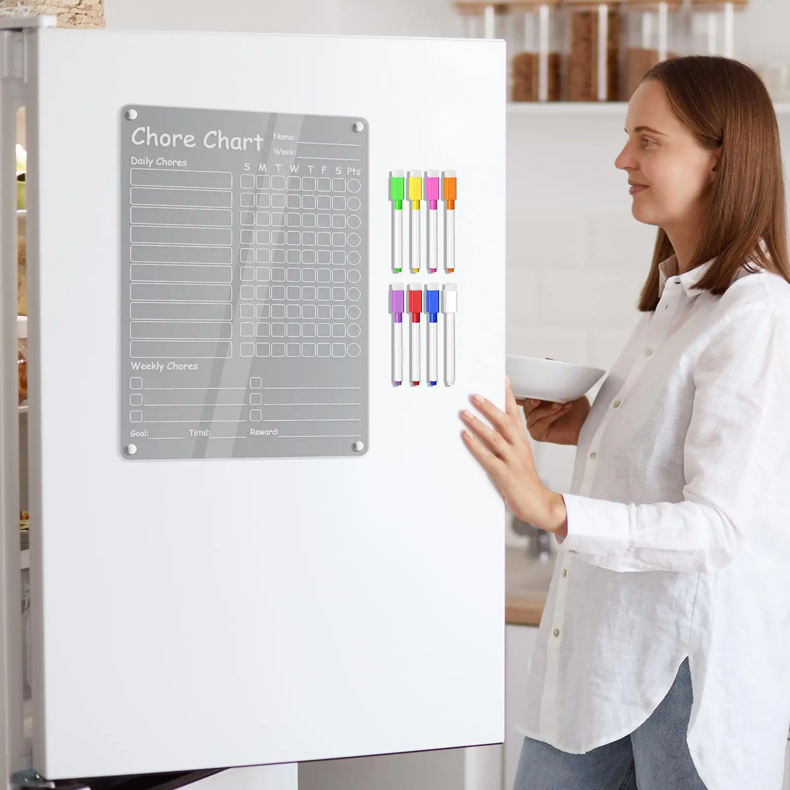 مخطط عمل أكريليك للأطفال، لوحة عمل قابلة للمسح الجاف، لوحة مغناطيسية قابلة للمسح للمنزل والأطفال، روتين للبالغين