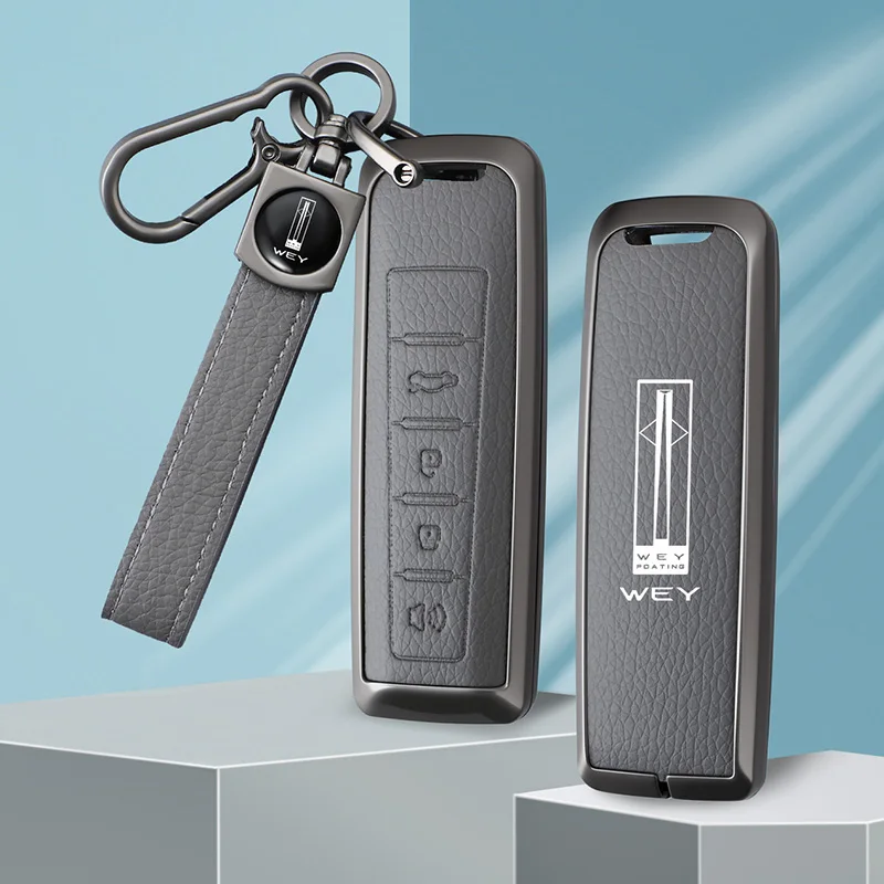

Zinc Alloy Leather Car Key Case Cover For Wey Coffee 01 Tank Tank300 Protector Remote Keychain Keyless Interior Accessories