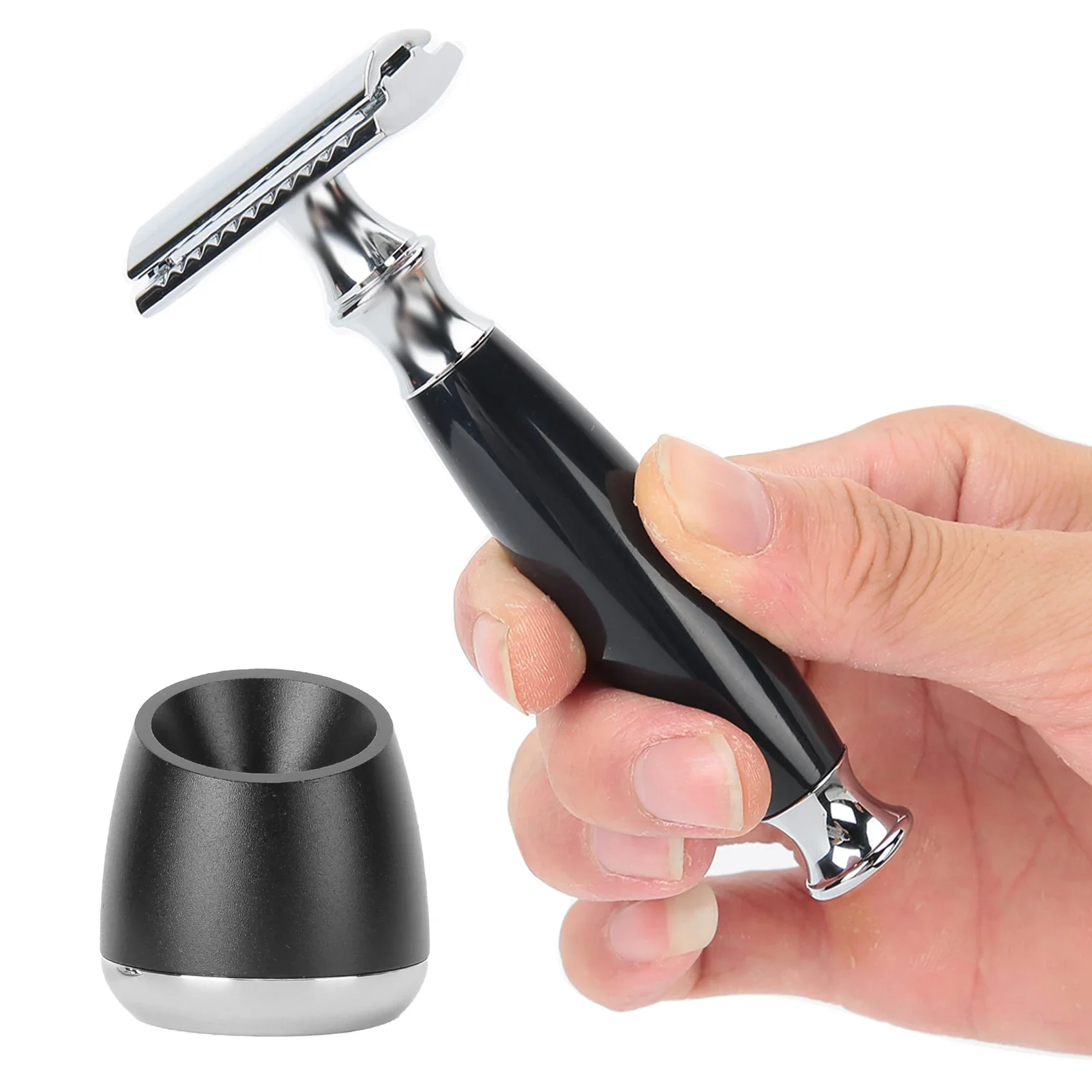 Detachable Manual Razor Men Double‑Sided Blade Safety Shaving Knife Home Salon Zinc Alloy Tool Holder Shaving Clip Holder Set