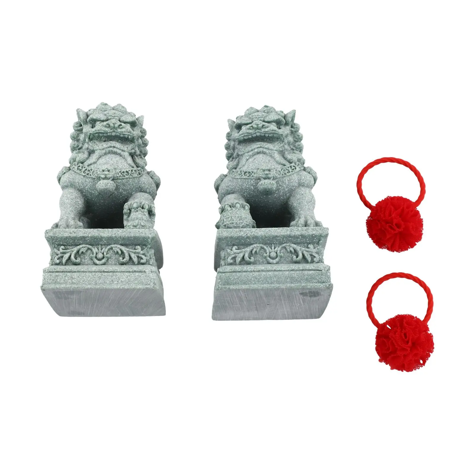 1 Pair Fu Foo Dogs Lion Statues in Sandstone for Feng Shui Use to Guard Against Negative Influences and Beautify Garden or Desk