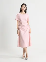 DUSHU【3 Colors】Women T-Shirt Dress Round Neck Casual Female Spring New Long Simple Dresses Pink Dress 24DY82827