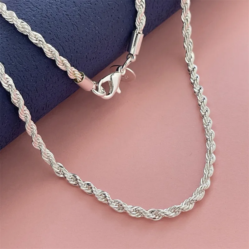 925 Sterling Silver Necklace 40-75CM3MM Twisted Rope Necklace Women's Simple Fashion Necklace Birthday Anniversary Jewelry Gift