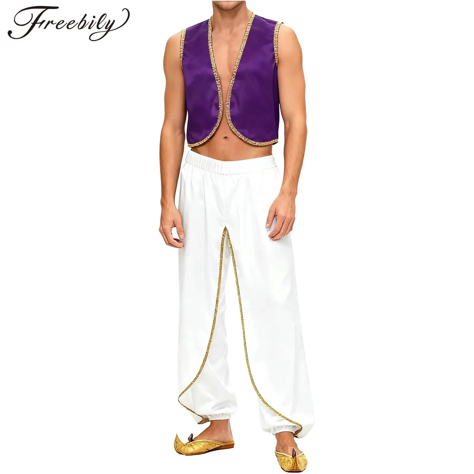 

Мужской костюм мифического арабского принца для косплея, арабский наряд на Хэллоуин и карнавал: жилет + широкие брюки-дхоти (палаццо) в индийском стиле