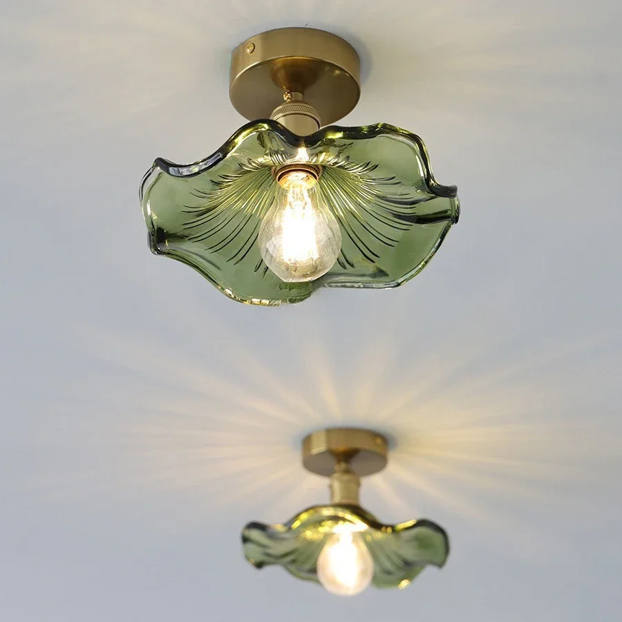 2025 Lotus Leaf Ceiling Lights Porch Light Nordic Simple Restaurant Lamp Foyer Balcony Corridor Light Glass Lampshade LED E27
