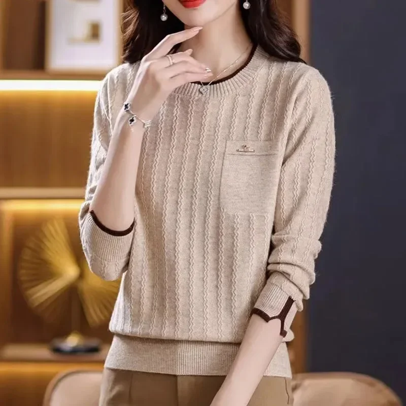 

Women Pullover Knit Loose Lady Solid Color Knitwear Tops Spring Autumn Round Neck Female Sweater Korean Fashion Large Size 3XL