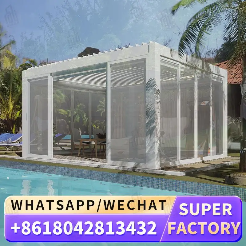 

Motorised Outdoor Aluminium Waterproof Louvered Roof Pergola for Sunshade Luxury Modern Patio Garden Balcony Louver Pergola