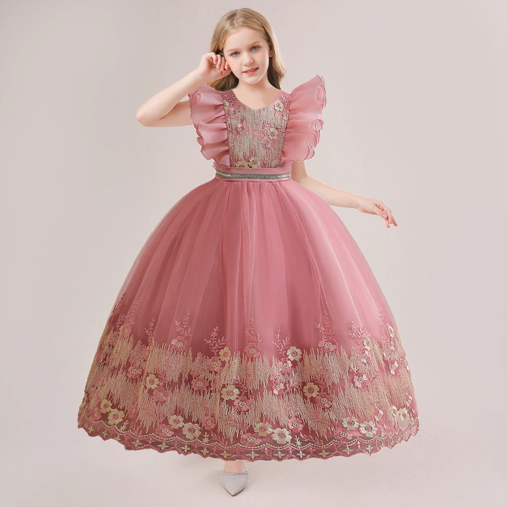Zeremonie Abendkleider für Mädchen Kinder Kostüm Stickerei Blumen mädchen Geburtstag Prinzessin Party kleid Kinder Hochzeit Ballkleid