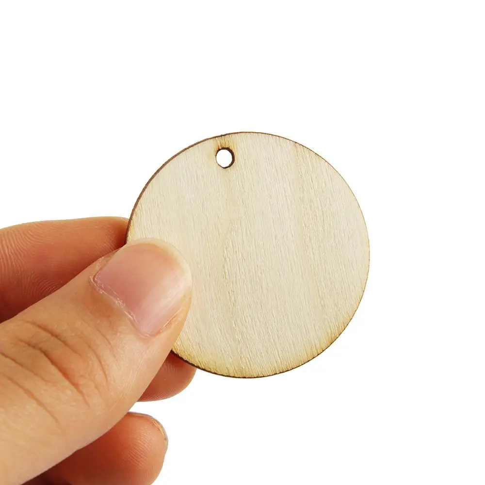 50pcs Round Shape Natural Wooden Ornament Scrapbooking Wood DIY Craft Home Decoration Handmade Wood Piece Hanging Pendant