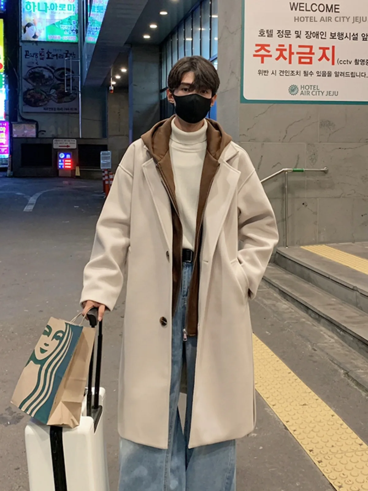 

Модное мужское шерстяное пальто с капюшоном средней длины, повседневное, осенне-зимнее, новое, в корейском стиле, с изящным дизайном