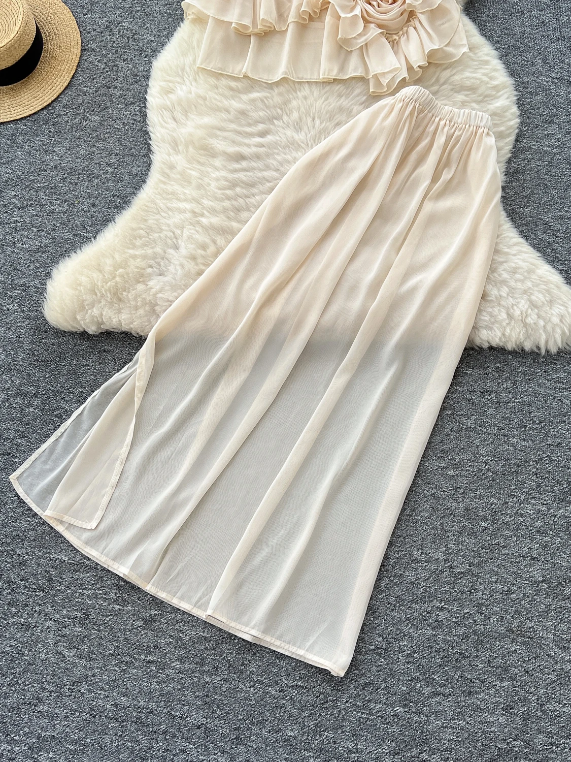 Summer Valion Fairy T-Set 3D Flower Nelace Svel Me Split f Rock Lange Hosen V-ne Faionable Damenanzug