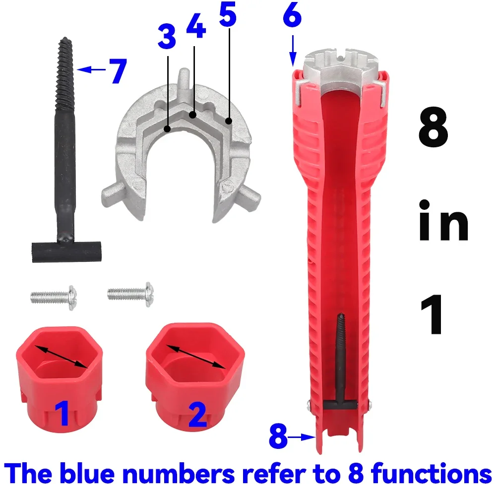 Universal 8/18 in 1 faucet wrench multi-head double-head sink installer sink wrench plumbing socket repair tool set professional