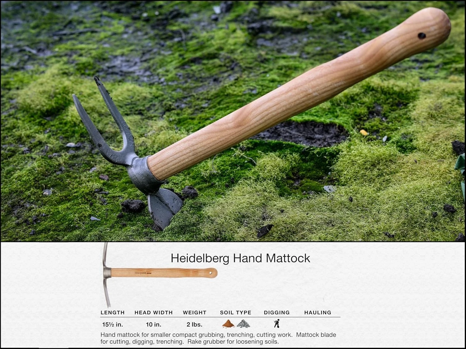 مجموعة أدوات الحديقة - مجموعة مكونة من 4 قطع - مجرفة بانزر فيلد، ماتوك هايدلبرغ، مشط يد هانوفر، مجرفة يدوية لوبينك #4