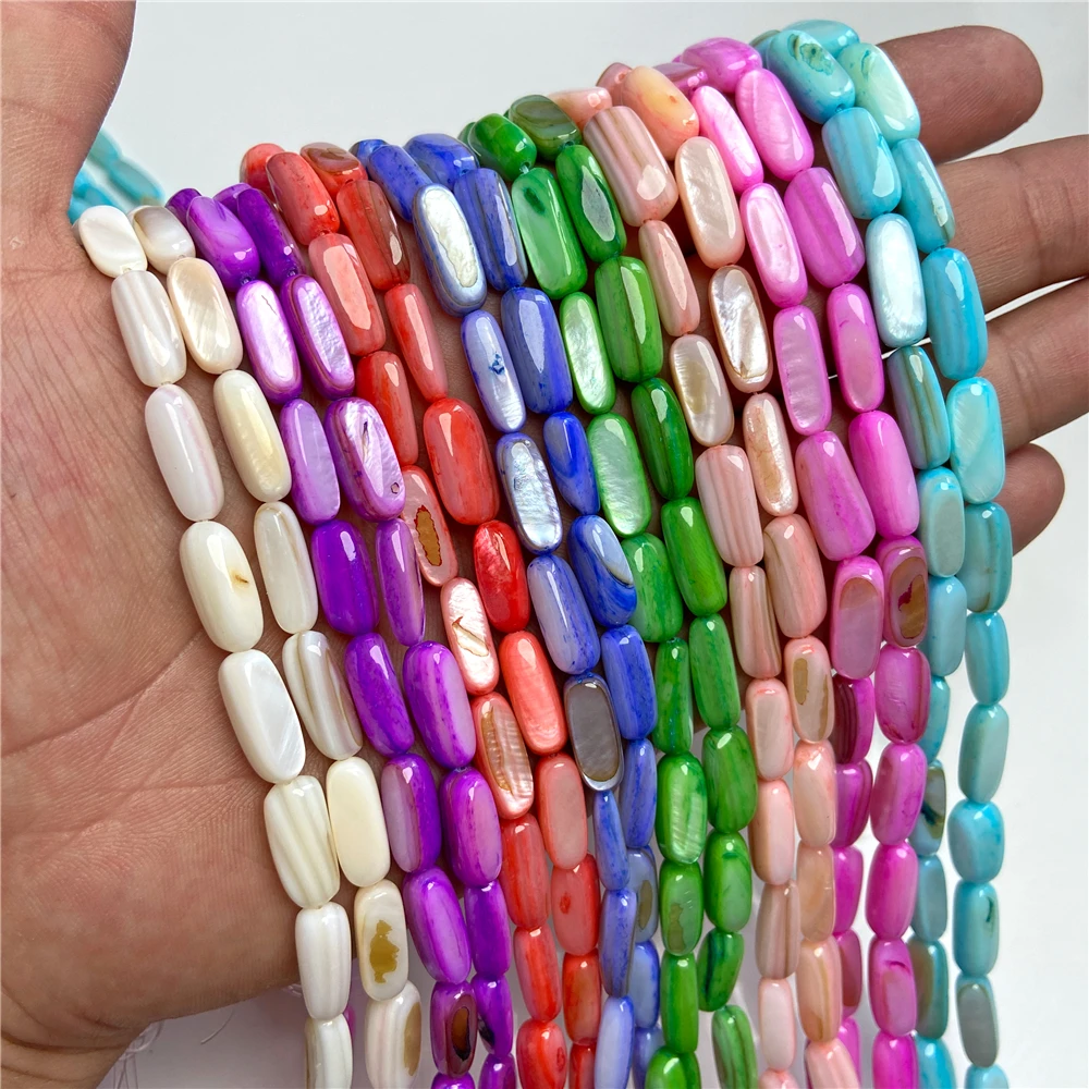 15x6mm Multicolor Dyed Shell Beads Natural Mother of Pearl Bead Loose Rectangle Spacer Dyed Beads for Women Men Jewelry Making