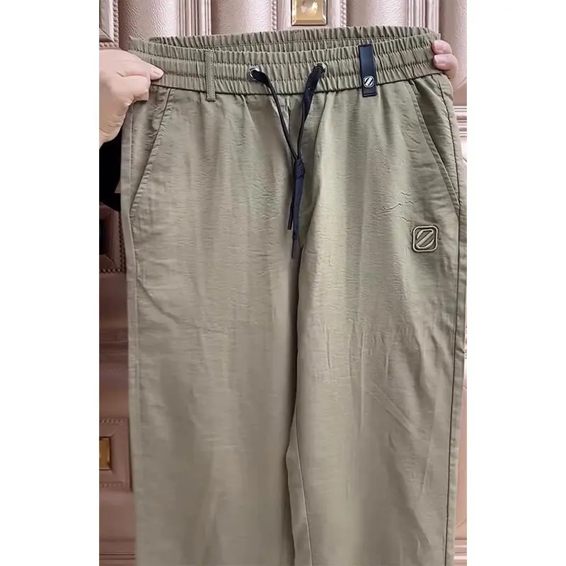Men's Ice Silk Cool Feeling Loose Casual Pants Thin Breathable Work Trousers for Summer Youth Active Sle Straight Leg Pants