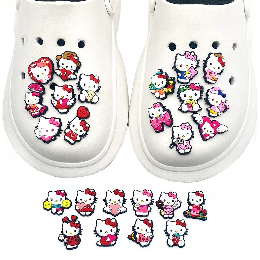 Hello Kitty Lovely Shoe Charms Cartoon Shoe Decoration Buckle Croc Accessories For clog   Girls Kids Party  Gifts