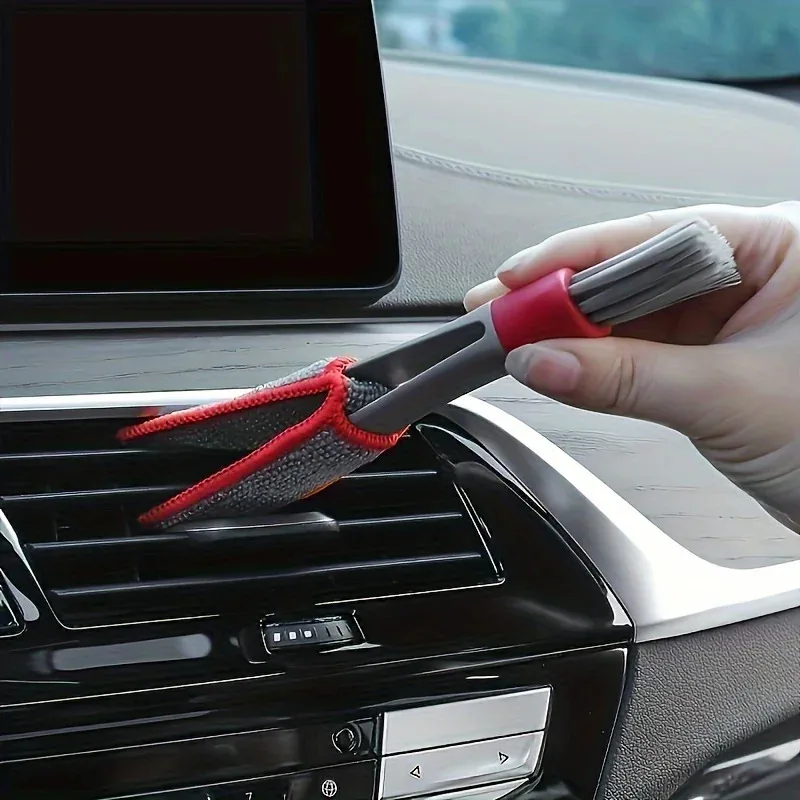 Lüftungsreinigungsbürste für Autoklimaanlagen, kleine doppelköpfige Bürste, Staubentfernung mit weichen Borsten, Autowäsche, Staubreinigung