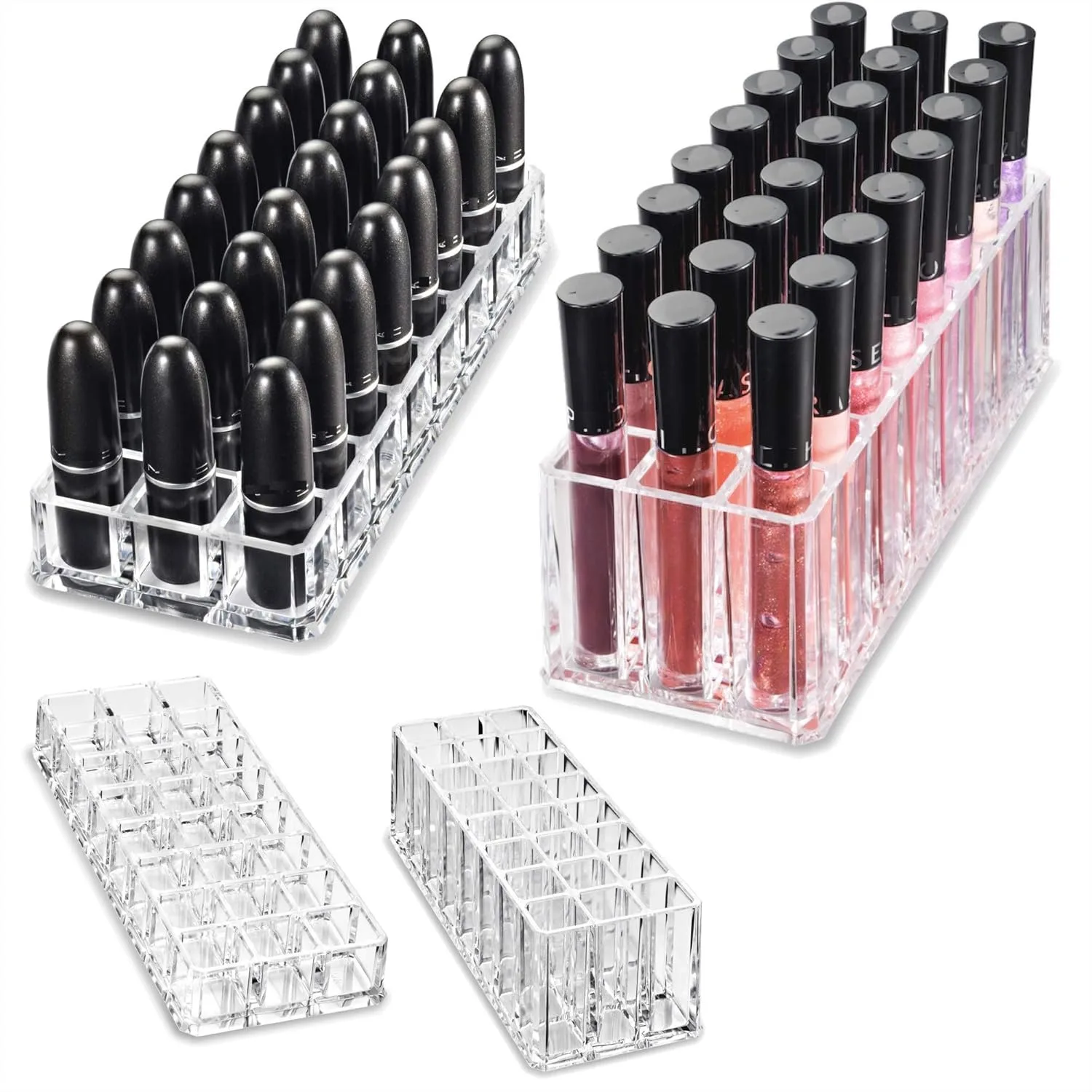 

Acrylic Lipstick & Lip Gloss Organizer 48 Space Beauty Cosmetic Storage Clear