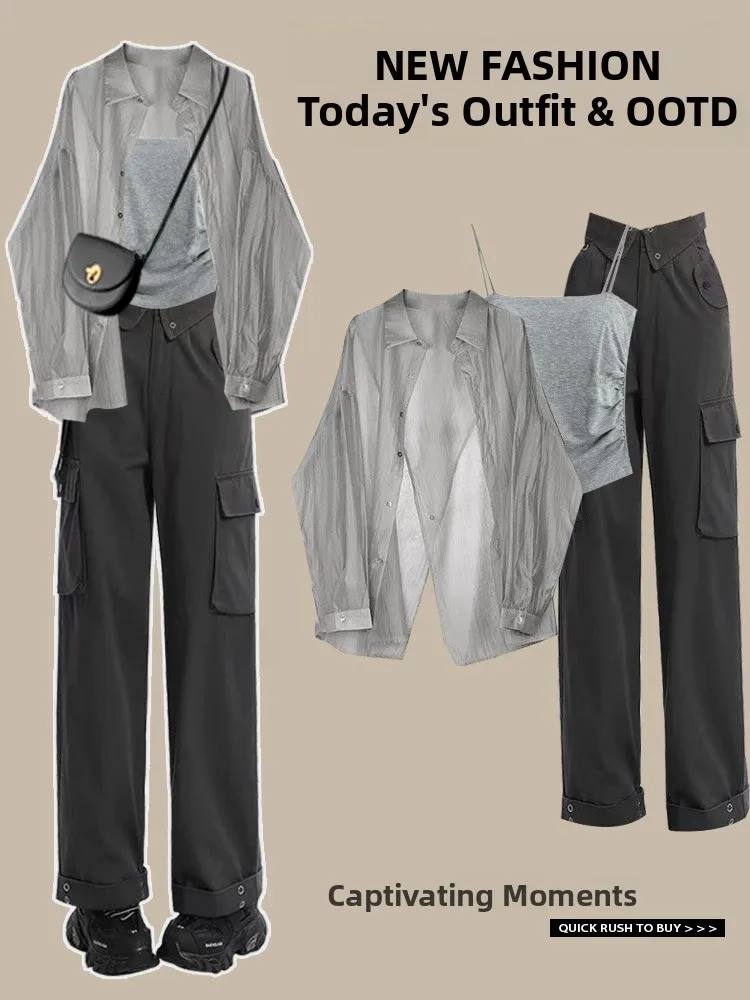 

Slim Fit Long Sve Sun Protection irt Women's Autumn 2024 New Sle Collar Casual Faion High Waist Workwear Pants