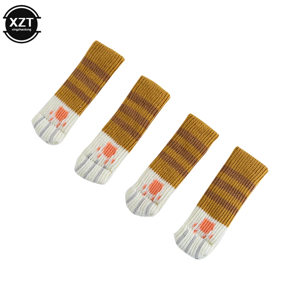 4Pcs Dzianinowe skarpetki na stół Krzesło Pokrowiec na nogi Mata antypoślizgowa Ochraniacz podłogi Pokrowiec na stopę Cat Claw Wyciszenie Odporna na zużycie mata domowa