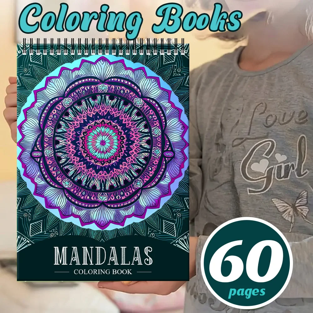 60 Seiten kreatives Malbuch, brillantes Mandala-Malbuch für Erwachsene, stressabbauend, Kunststift, farbiges Malbuch – Detail 11
