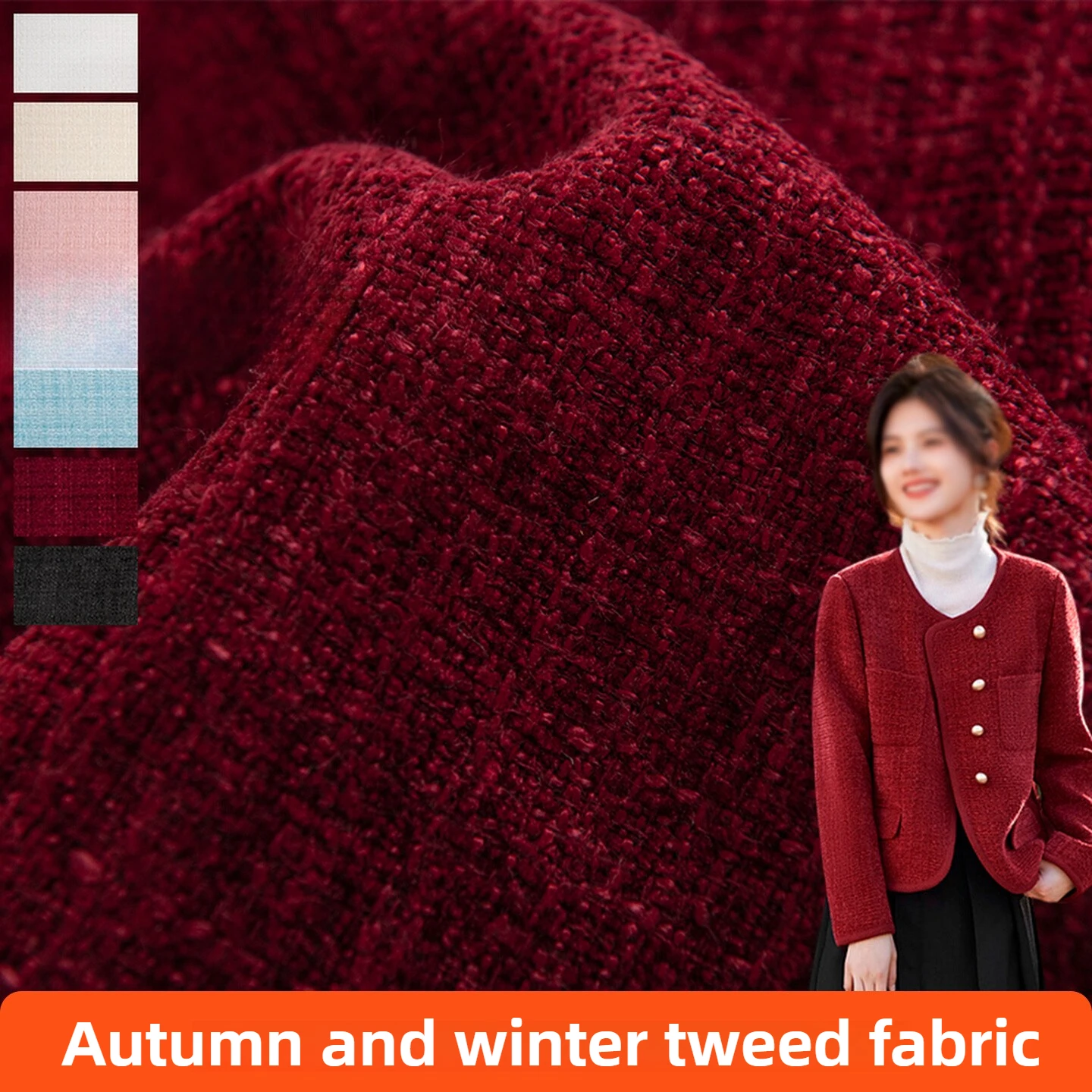 

Thick Tweed Fabric Dress By The Meter for Winter Clothing Skirts Bags Sewing Luxury Designer Textile Plain Soft Anti-wrinkle Red