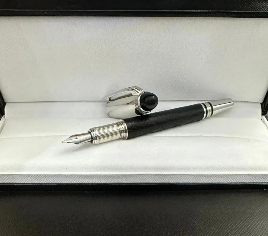 M Luxury Fountain Pen Black Silver Premium Smooth Rollerball Ballpoint WritingPen High-end Business Signature Pen With Gift Box